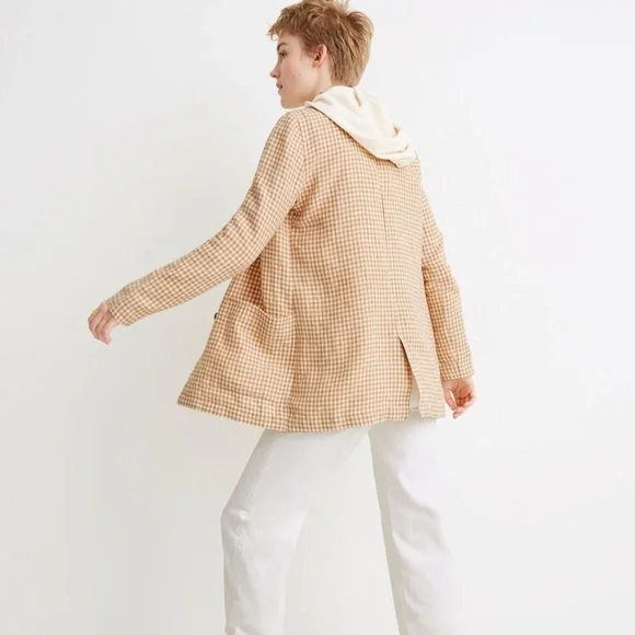 Madewell Linen Dorset 80s Oversized Blazer in Gingham Check Size Small - Picture 3 of 7